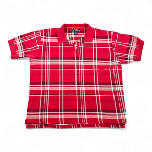 Vintage Ivy Crew Polo Shirt Adult LARGE Red Plaid Sailing Nautical Preppy 90s